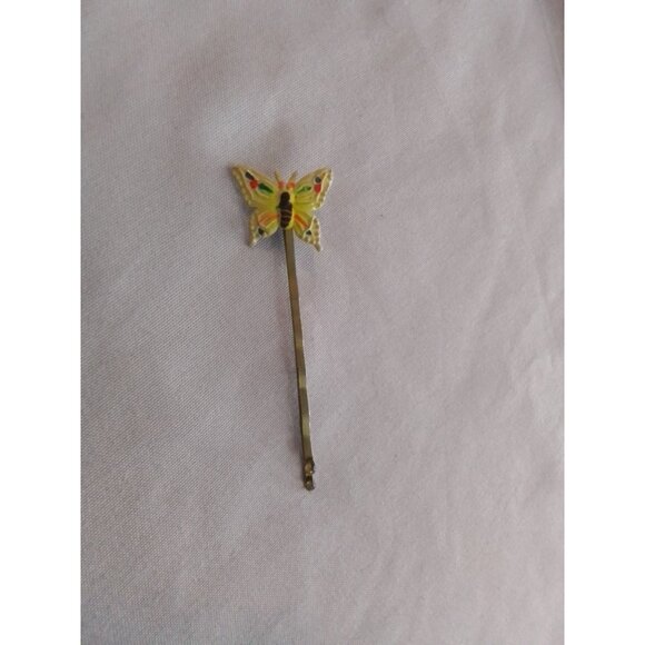 Vintage Yellow Butterfly Hair Pin Barrette Clip - Picture 1 of 3
